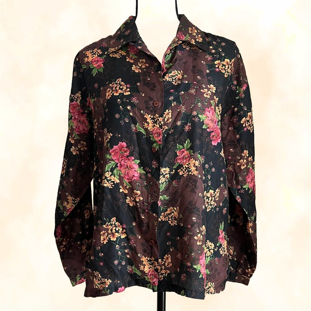 Vintage Silk Floral Pattern Blouse by Bogari Size Small